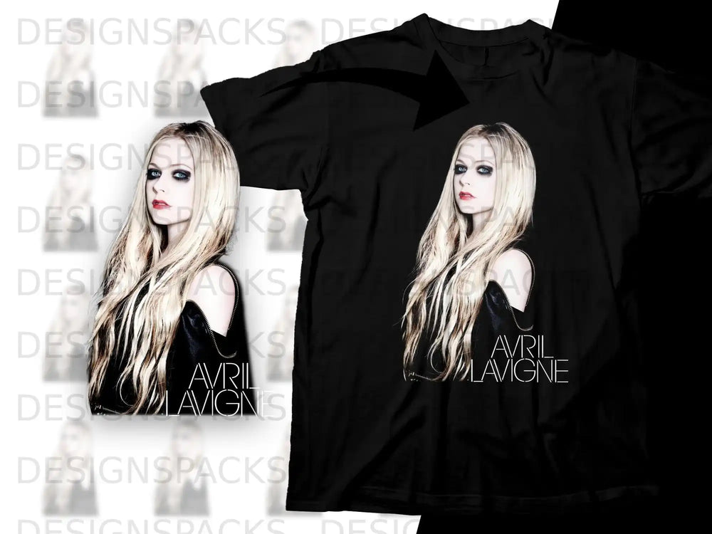 Black t-shirt with Avril Lavigne album art on front and back.