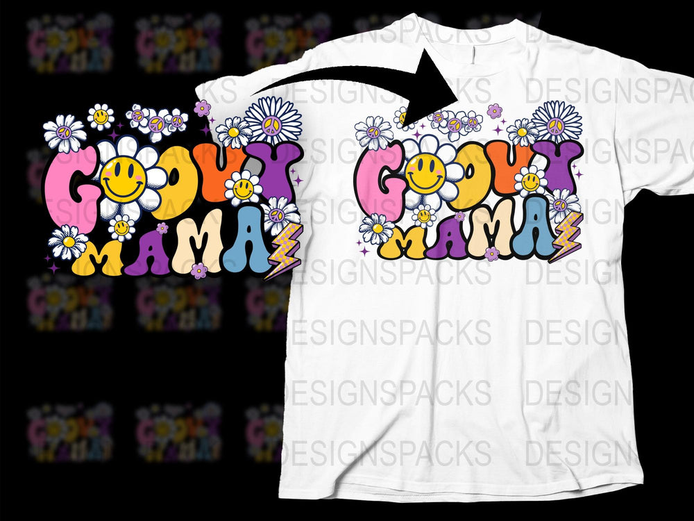 Colorful Groovy Mama T-Shirt, Retro Floral Lettering, Vintage Inspired Graphic Tee, Gift for Moms