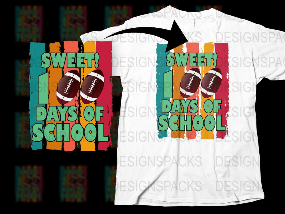 Colorful Sweet 100 Days of School T-Shirt, Kids Celebration Tee, Fun Graphic Design, Football Theme, Bright Colors