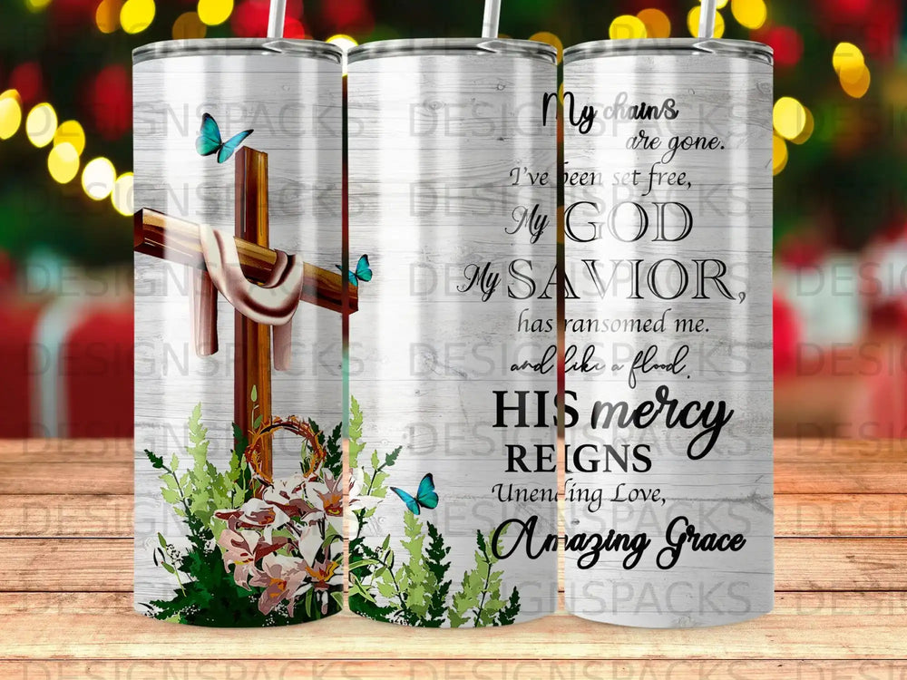 Cross with Bible verse "My chains are gone. I've been set free. My God, My Savior has ransomed me. His mercy reigns. Unending love, Amazing Grace."