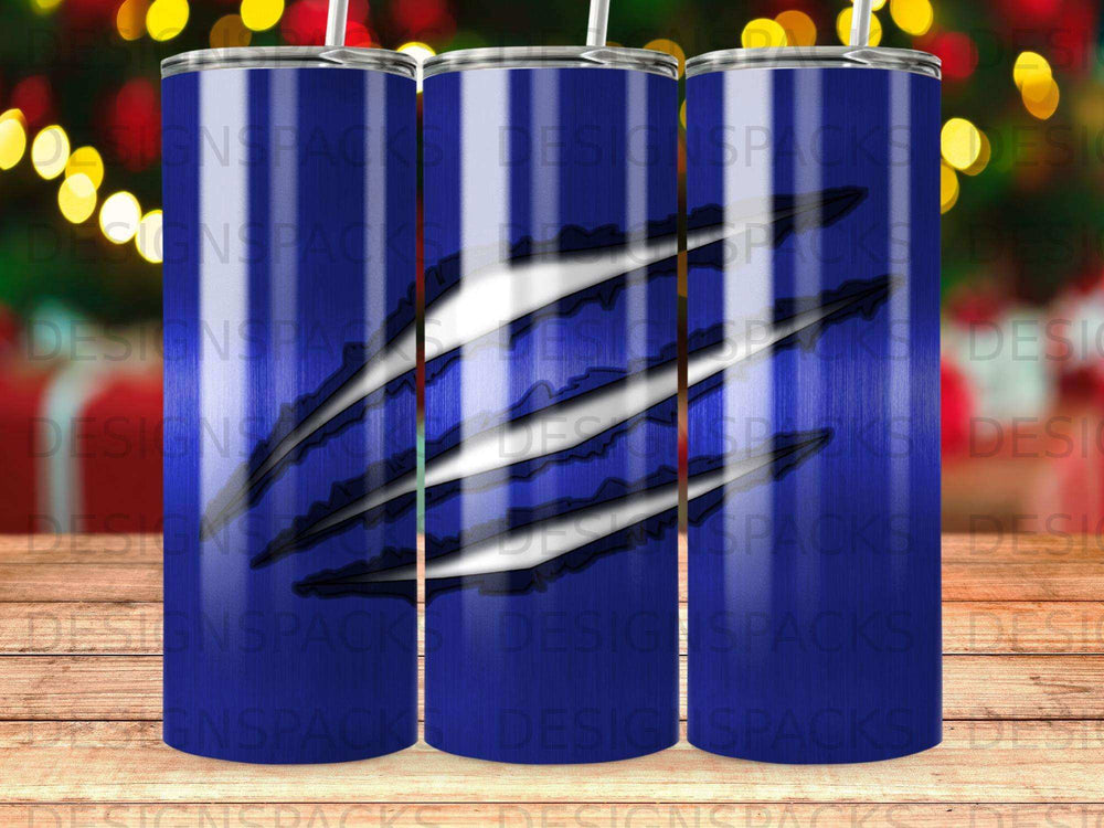 Blue tumbler with a claw mark design.