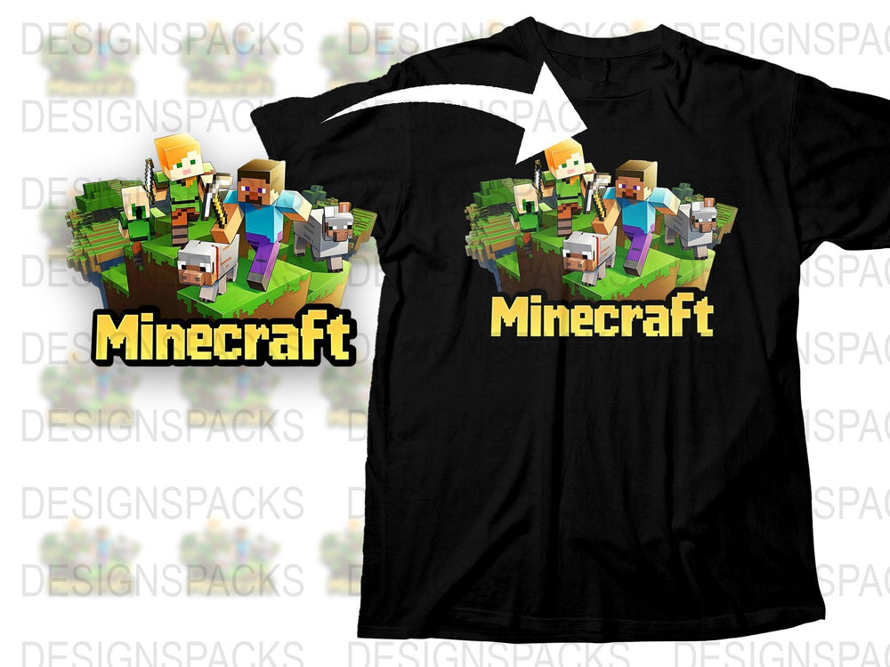 Minecraft T-Shirt, Boys Gaming Tee, Cubic Character Black Shirt, Kids Casual Wear, Block Game Design Apparel