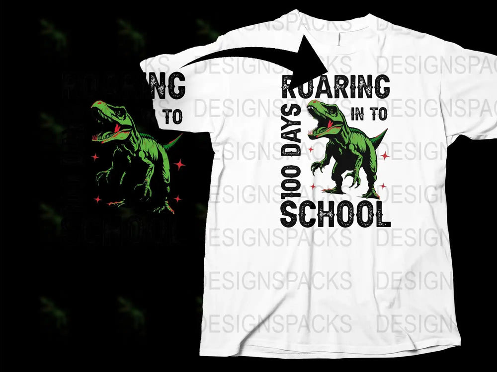 Kids Dinosaur T-Shirt, Roaring to School, 100 Days Celebration, Fun Graphic Tee, Boys and Girls White Shirt
