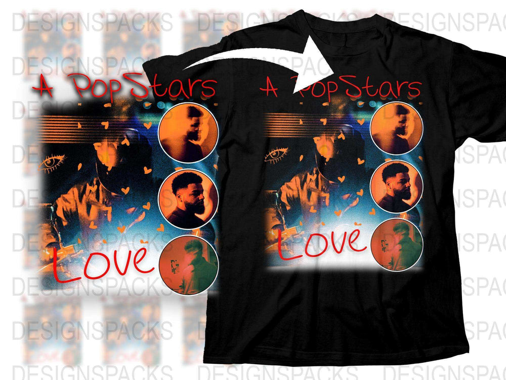 Pop Star Graphic T-Shirt, Vintage Style Music Artist Love Tee, Unisex Cotton Black Shirt