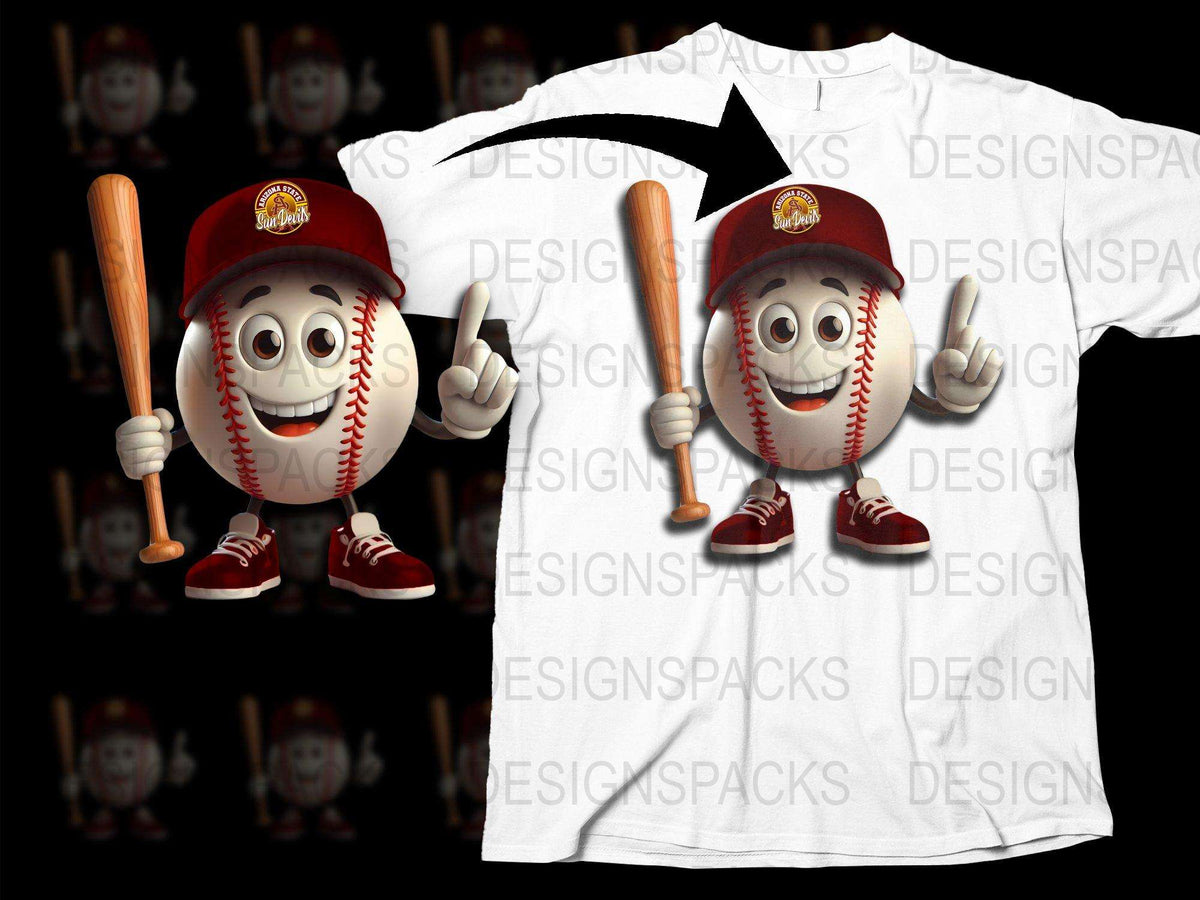 Baseball Character T-Shirt, Funny Sports Mascot Tee, Red Cap, Casual Apparel