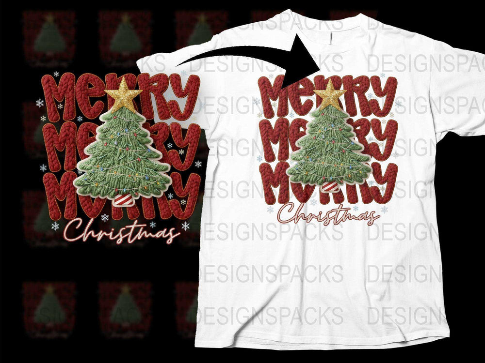 Festive Christmas T-Shirt Merry Christmas Tree and Star Design Holiday Apparel