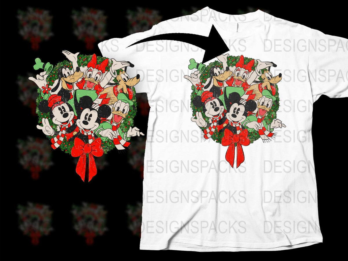 Christmas T-Shirt with Vintage Cartoon Characters, Festive Holiday Graphic Tee, Unisex Adult Clothing