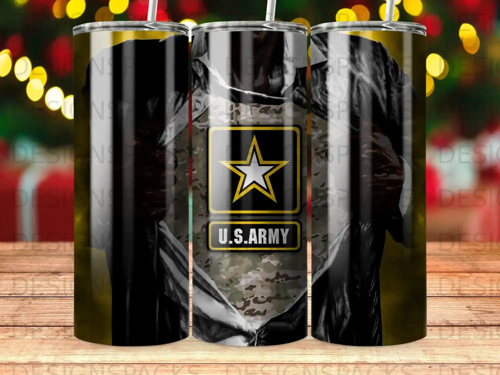 Army uniform with U.S. ARMY text on a tumbler.