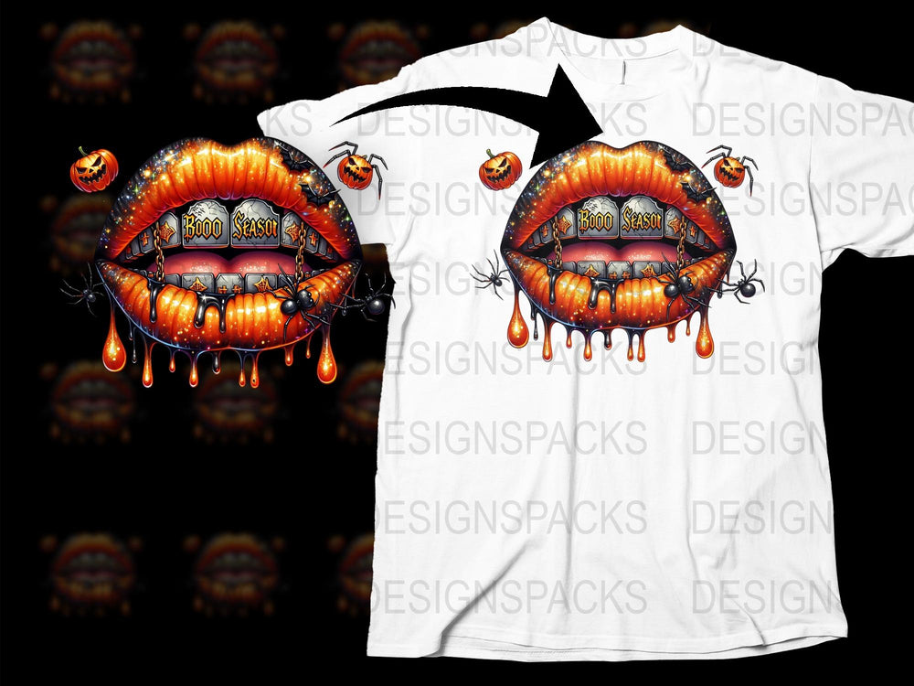 Unique Halloween Pumpkin Lips T-Shirt, Spooky Season Graphic Tee, Autumn Fashion, Fall Festival Clothing, October Apparel for All