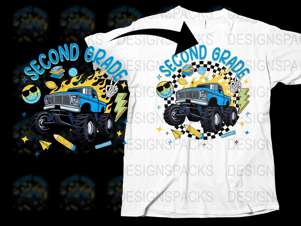 Second Grade Boys School T-Shirt, Blue Truck Graphic, Back to School Tee, Kids Fun Emoji Design Shirt