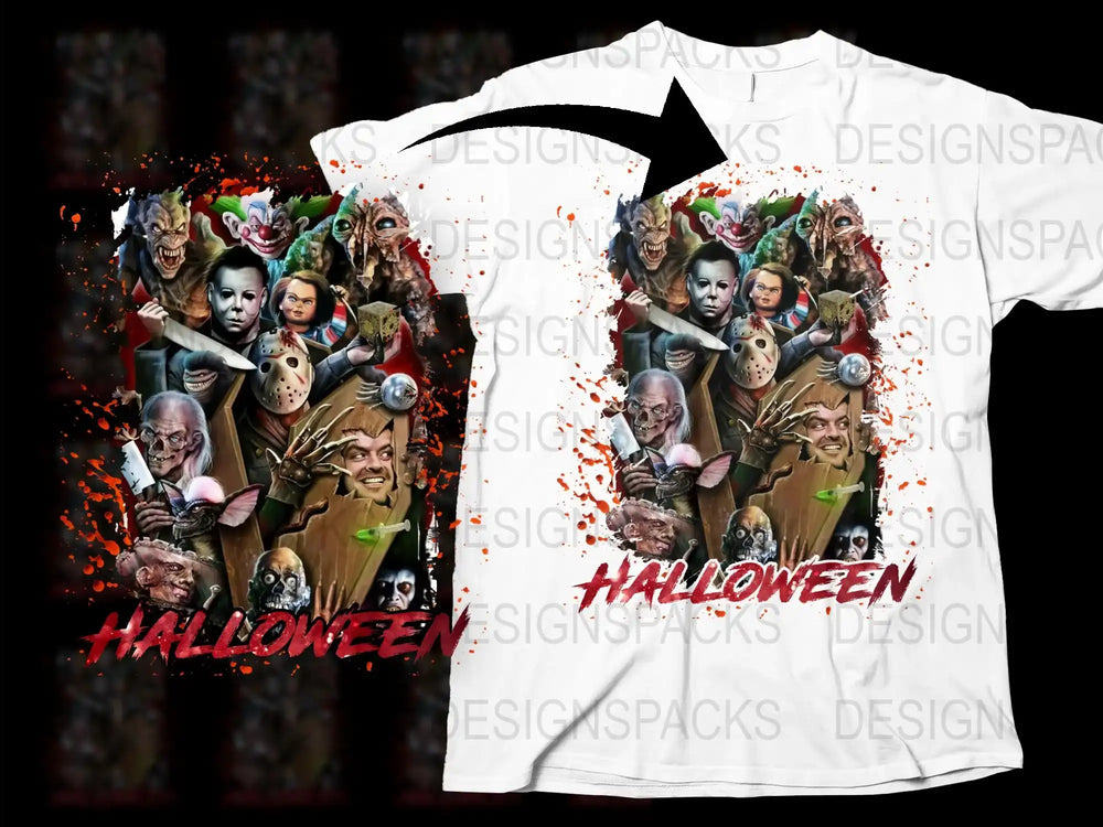 Halloween Horror Movie Characters T-Shirt, Scary Film Icons Graphic Tee, Unisex Fashion, Casual Wear