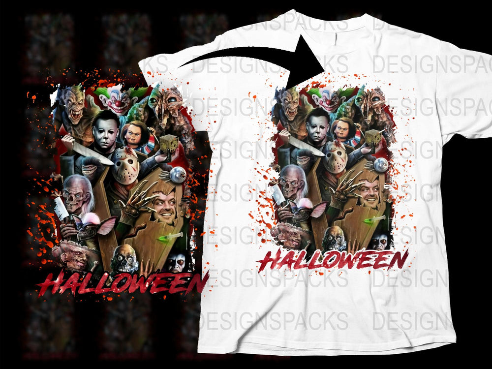 Halloween Horror Movie Characters T-Shirt, Scary Film Icons Graphic Tee, Unisex Fashion, Casual Wear