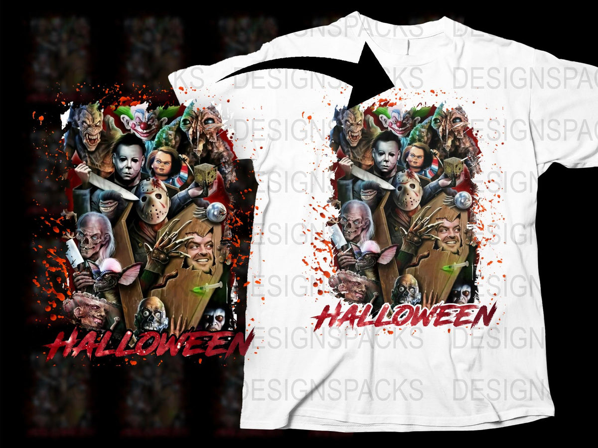 Halloween Horror Movie Characters T-Shirt, Scary Film Icons Graphic Tee, Unisex Fashion, Casual Wear