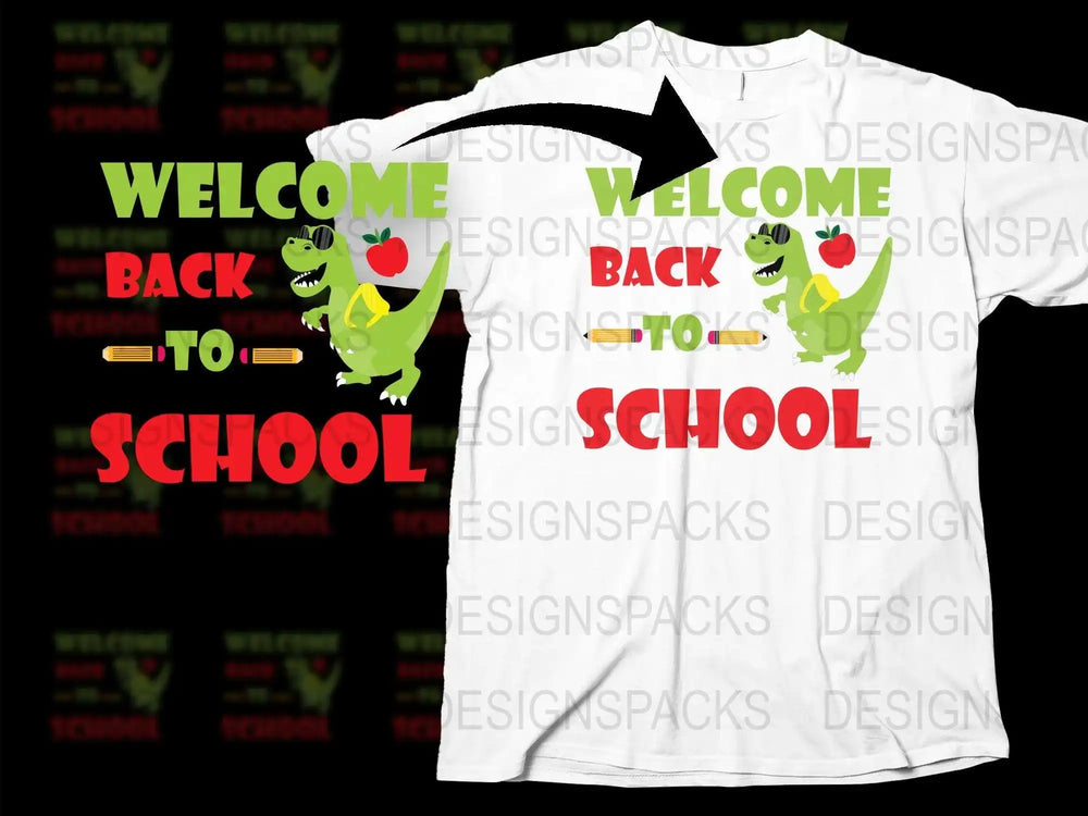 Welcome Back to School T-Shirt, Cute Dinosaur Graphic, Kids White Tee, Unisex Children’s Casual Wear, Youth School Outfit