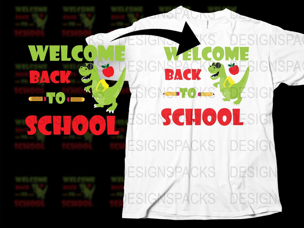 Welcome Back to School T-Shirt, Cute Dinosaur Graphic, Kids White Tee, Unisex Children’s Casual Wear, Youth School Outfit