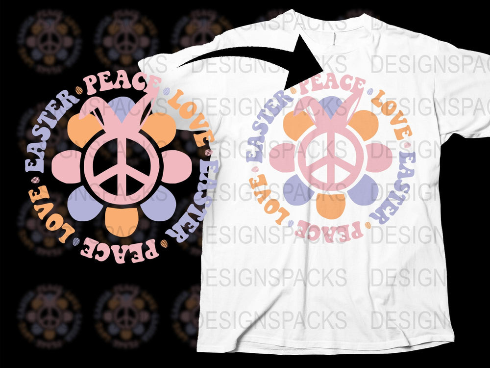 Peace Love Easter T-Shirt, Colorful Spring Hippie Style Tee, Unisex Fashion Top, Holiday Apparel
