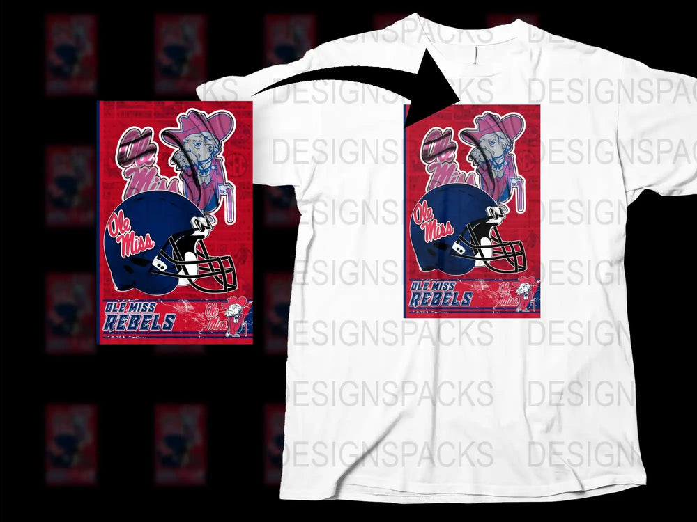 Ole Miss Rebels T-Shirt, Vintage Cartoon Mascot Graphic, Collegiate Football Fan Apparel, Unique College Sports Tee