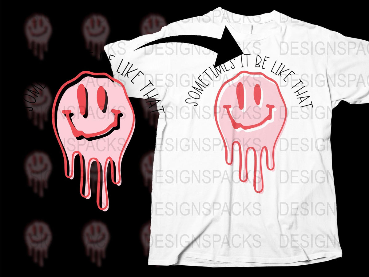 Unisex Graphic T-Shirt with Red Smiley Face Design, Dripping Paint Effect, Casual Streetwear Style, Unique Bold Print Tee