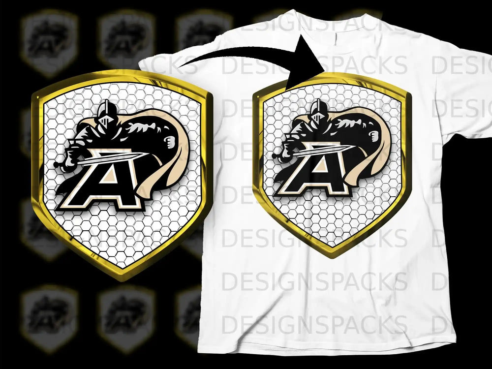 Bold Warrior Shield Emblem with Hexagon Pattern tee