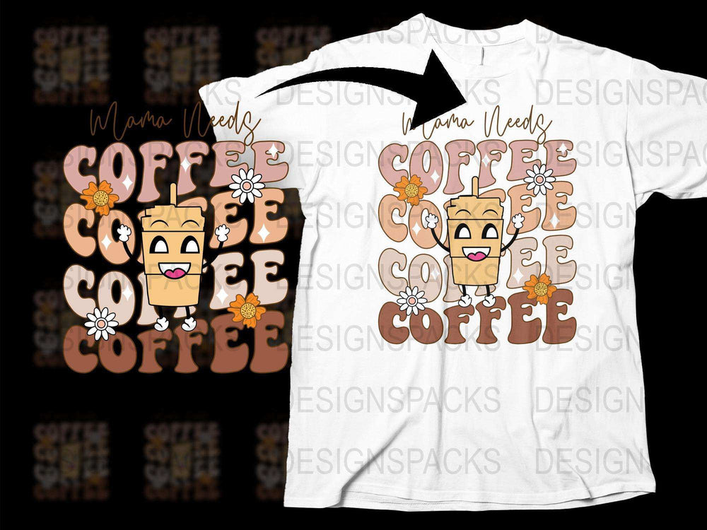 Mama Needs Coffee T-Shirt, Funny Cute Coffee Cup Graphic Tee, Floral Women's Casual Shirt