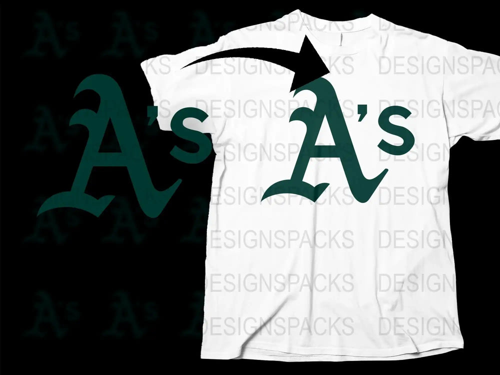 White T-Shirt with Green 'A's Logo, Graphic Tee, Casual Sports Style, Unisex Fashion Top
