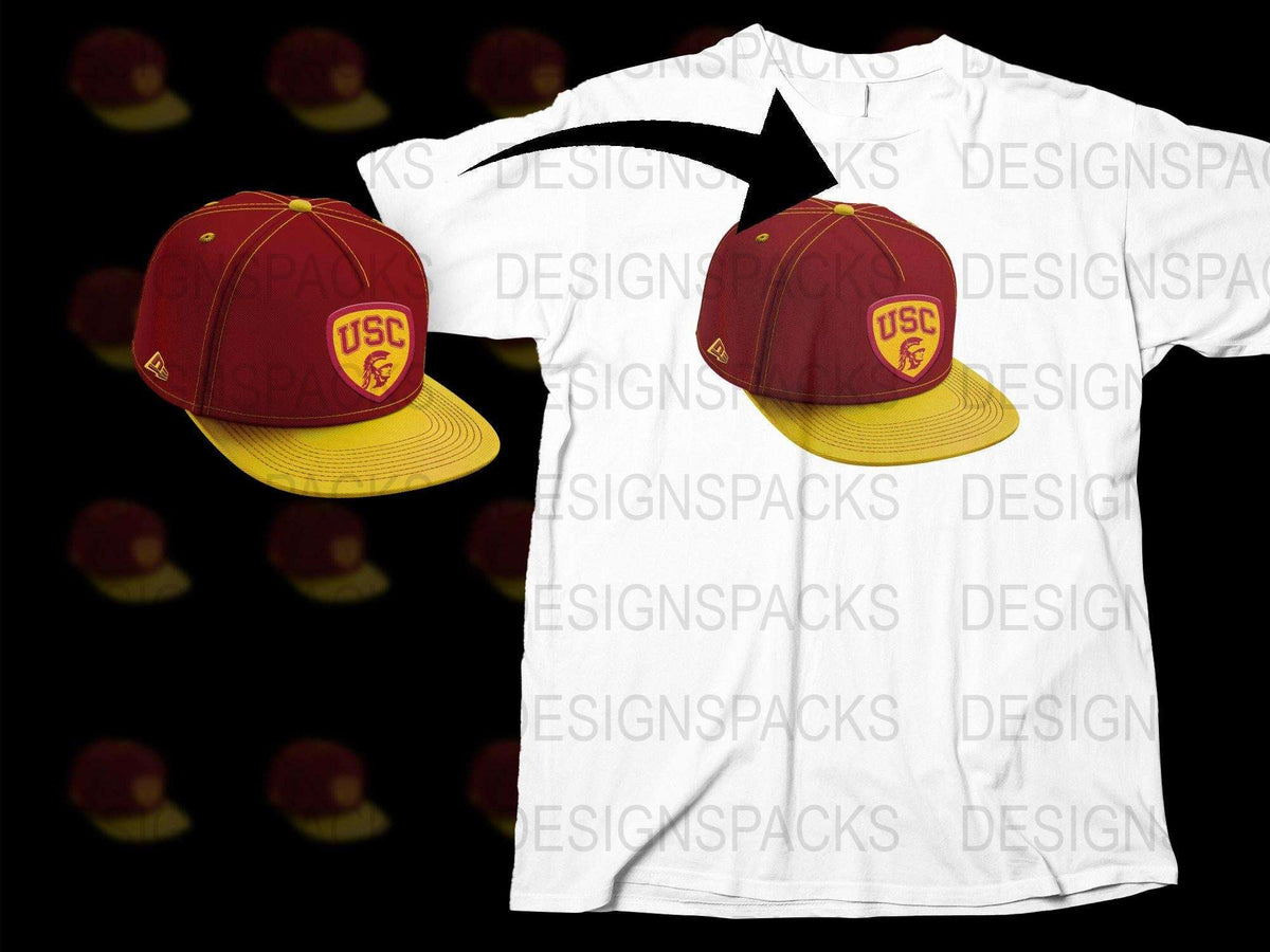USC Logo Red and Yellow Baseball Cap and White T-Shirt Set, College Apparel