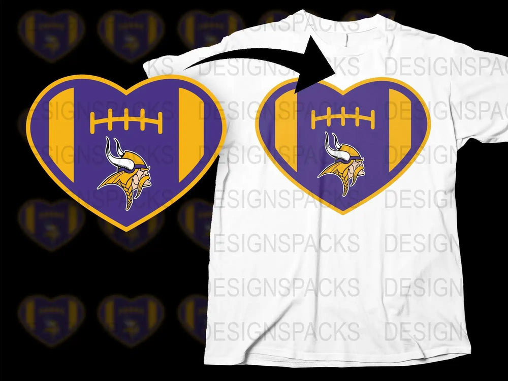 Minnesota Vikings Heart T-Shirt, Purple and Gold Football Fan Tee, Casual Sports Apparel for Game Day