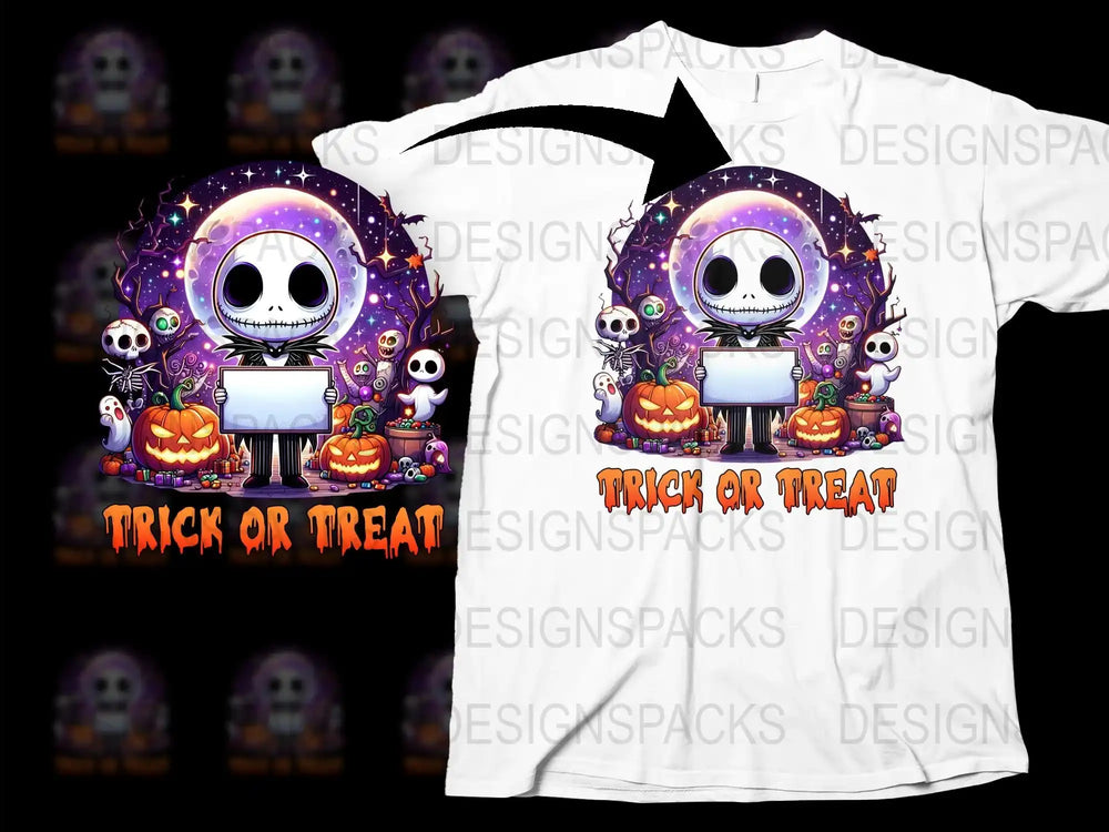 Halloween T-Shirt with Cartoon Ghosts, Pumpkins, Skeletons - Trick or Treat Spooky Tee for All Ages