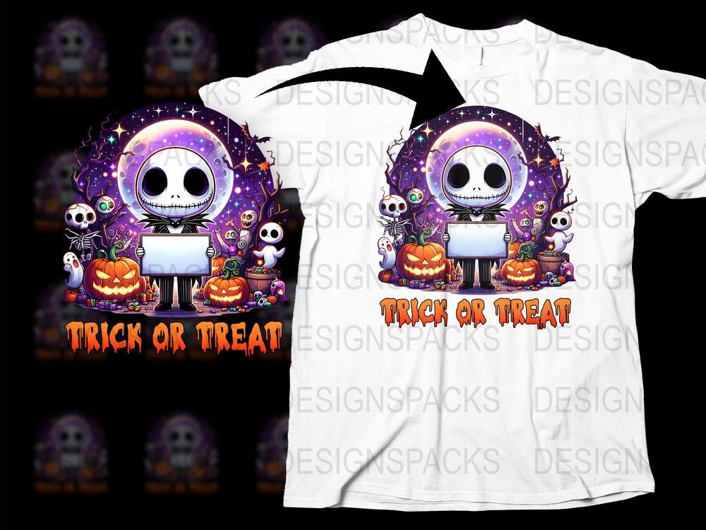 Halloween T-Shirt with Cartoon Ghosts, Pumpkins, Skeletons - Trick or Treat Spooky Tee for All Ages