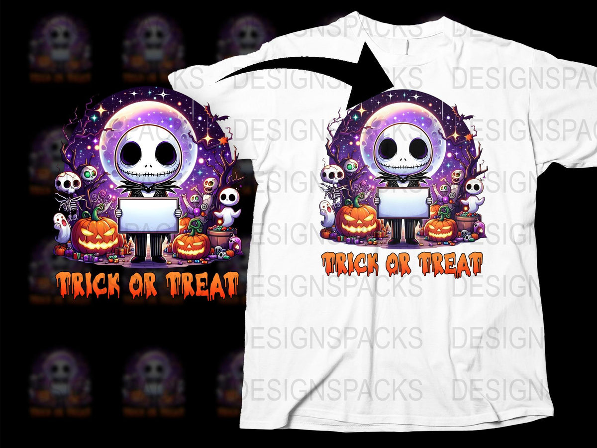 Halloween T-Shirt with Cartoon Ghosts, Pumpkins, Skeletons - Trick or Treat Spooky Tee for All Ages