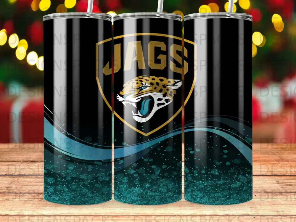 Jags Leopard Teal Glitter Black Stripes Tumbler product type
