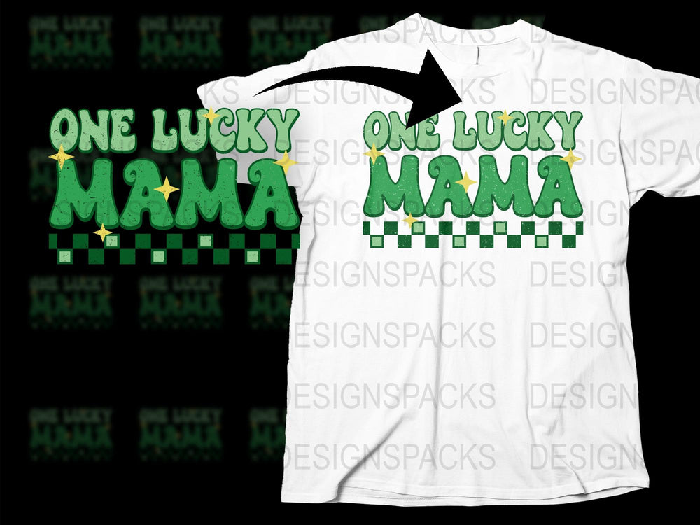 One Lucky Mama St. Patrick's Day T-Shirt, Green Glittery Shamrock Print, Irish Celebration Tee, Women's Festive Spring Apparel