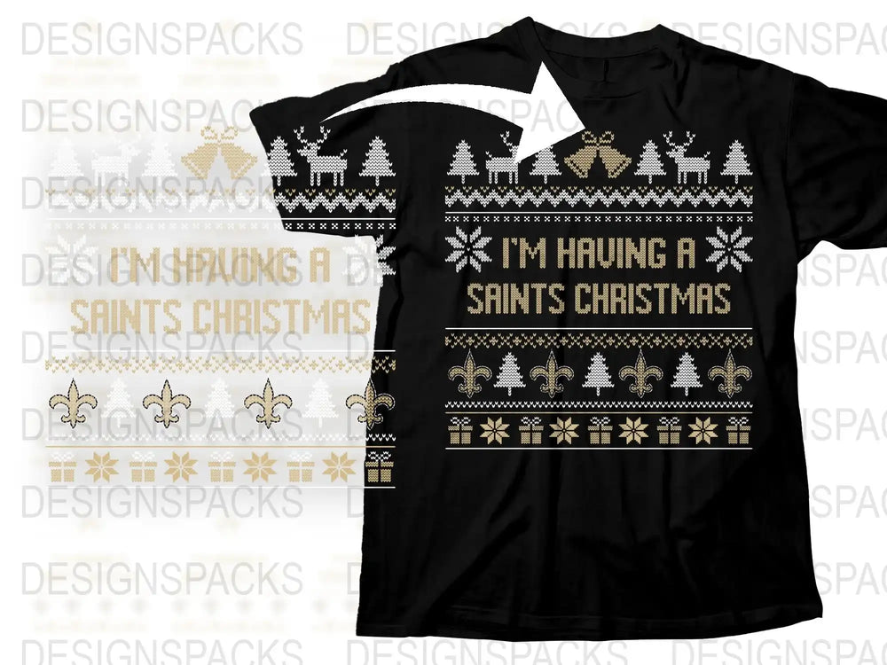 New Orleans Saints Christmas T-Shirt, Festive Holiday Apparel, Black and Gold Xmas Tee, Unisex Football Fan Gift