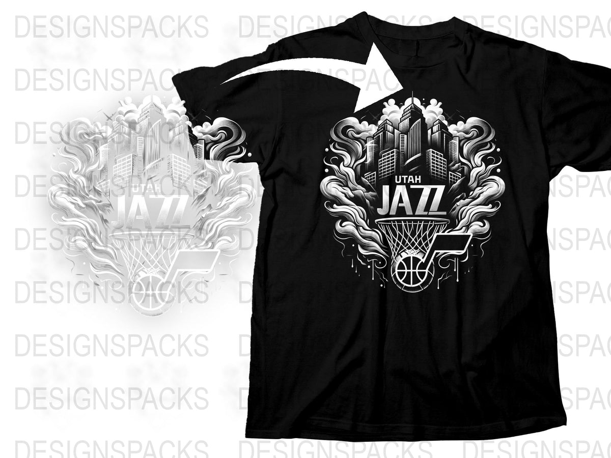 Utah Jazz Inspired Graphic T-Shirt, Urban Basketball Design, Stylish Sports Fan Apparel, Artistic Tee