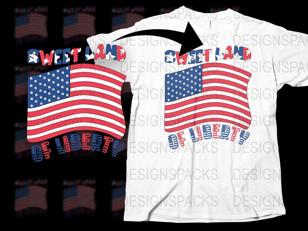 Patriotic USA Flag T-Shirt, Sweet Land of Liberty Independence Day Apparel, American Flag Graphic Tee for Fourth of July Celebrations