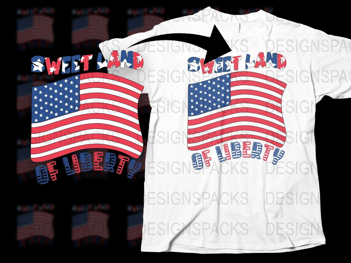 Patriotic USA Flag T-Shirt, Sweet Land of Liberty Independence Day Apparel, American Flag Graphic Tee for Fourth of July Celebrations