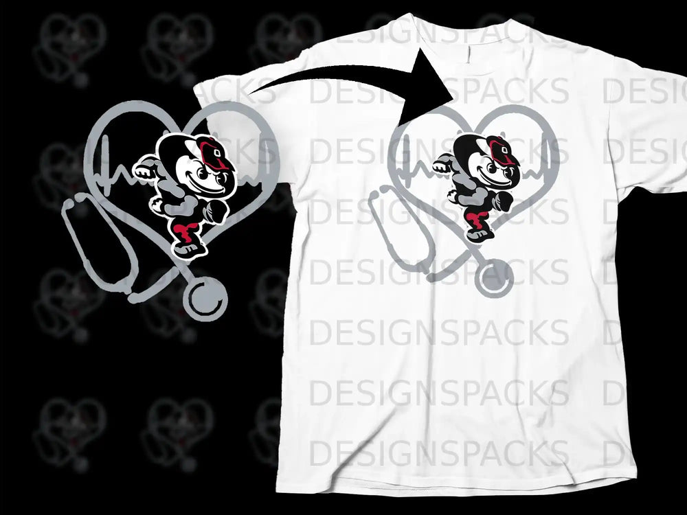 Cute Cartoon Character with Heartbeat Design Shirt