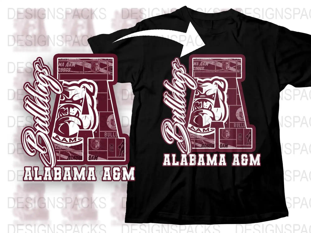 Alabama AandM Bulldogs T-Shirt, College Sports Apparel, Maroon Graphic Tee, Unisex Fashion, Casual Wear