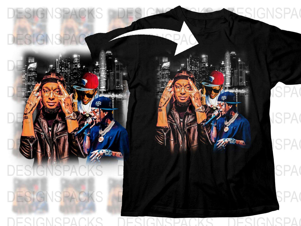Hip Hop Graphic Tee Urban Style Men's Fashion T-Shirt Vibrant City Background