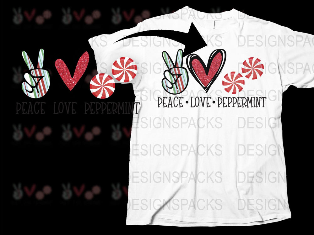 Peace Love Peppermint Christmas T-Shirt, Candy Graphic Tee, Festive Holiday Casual Shirt, Unique Winter Apparel