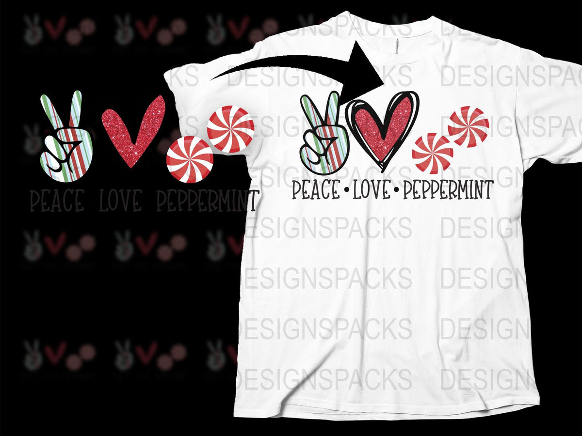 Peace Love Peppermint Christmas T-Shirt, Candy Graphic Tee, Festive Holiday Casual Shirt, Unique Winter Apparel