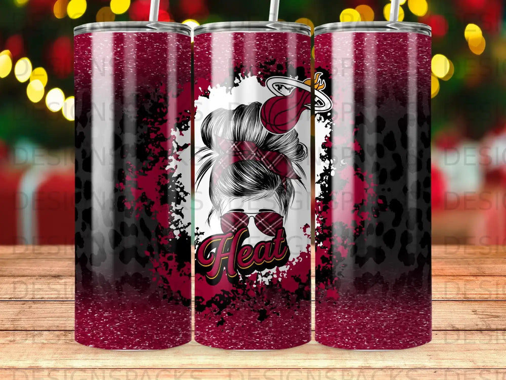 Tumbler featuring a distressed Miami Heat logo with leopard print accents.