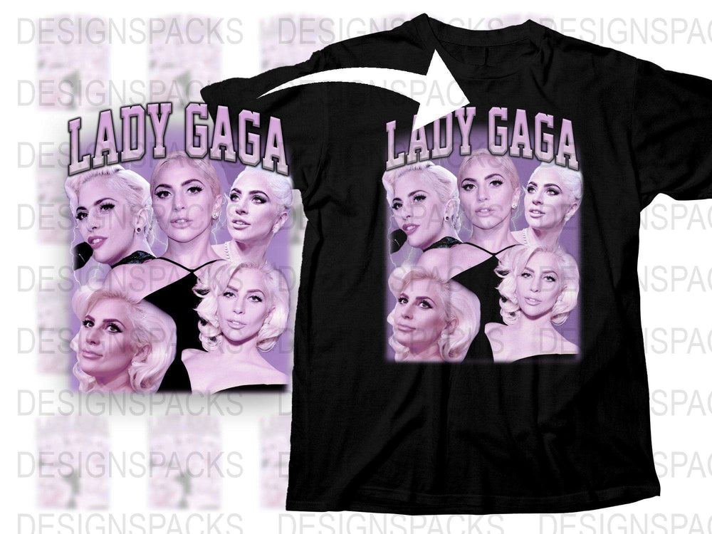 Black T-Shirt with Multiple Celebrity Singer Portraits, Casual Women's Fashion Tee