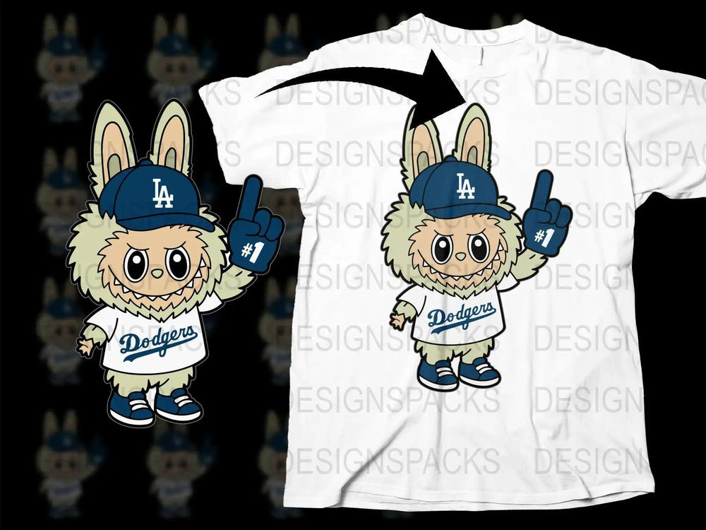 Los Angeles Dodgers Furry Mascot T-Shirt, Cute Rabbit Graphic Tee, Baseball Fan Apparel, Casual Sports Shirt for All Ages