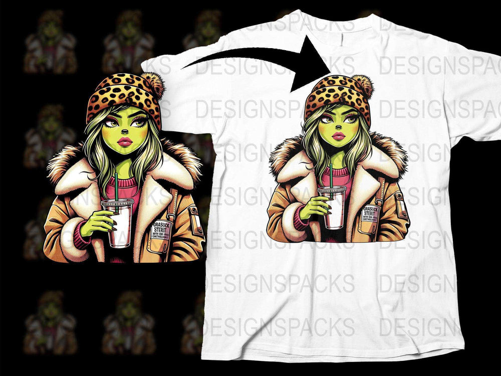 Leopard Print Hat Women's Graphic Tee, Unique Fashion Illustration T-Shirt, Stylish Winter Wear
