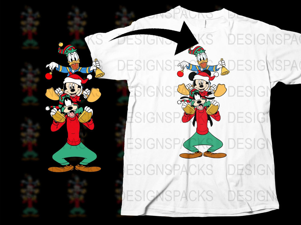 Cartoon Character Holiday Christmas T-Shirt, Festive Winter Apparel, Unisex Kids and Adults Sizes
