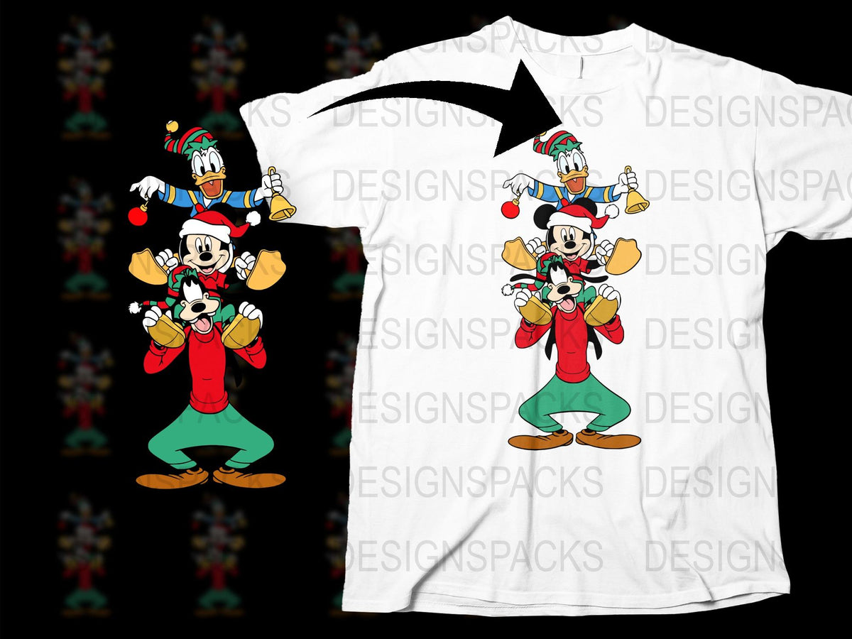 Cartoon Character Holiday Christmas T-Shirt, Festive Winter Apparel, Unisex Kids and Adults Sizes