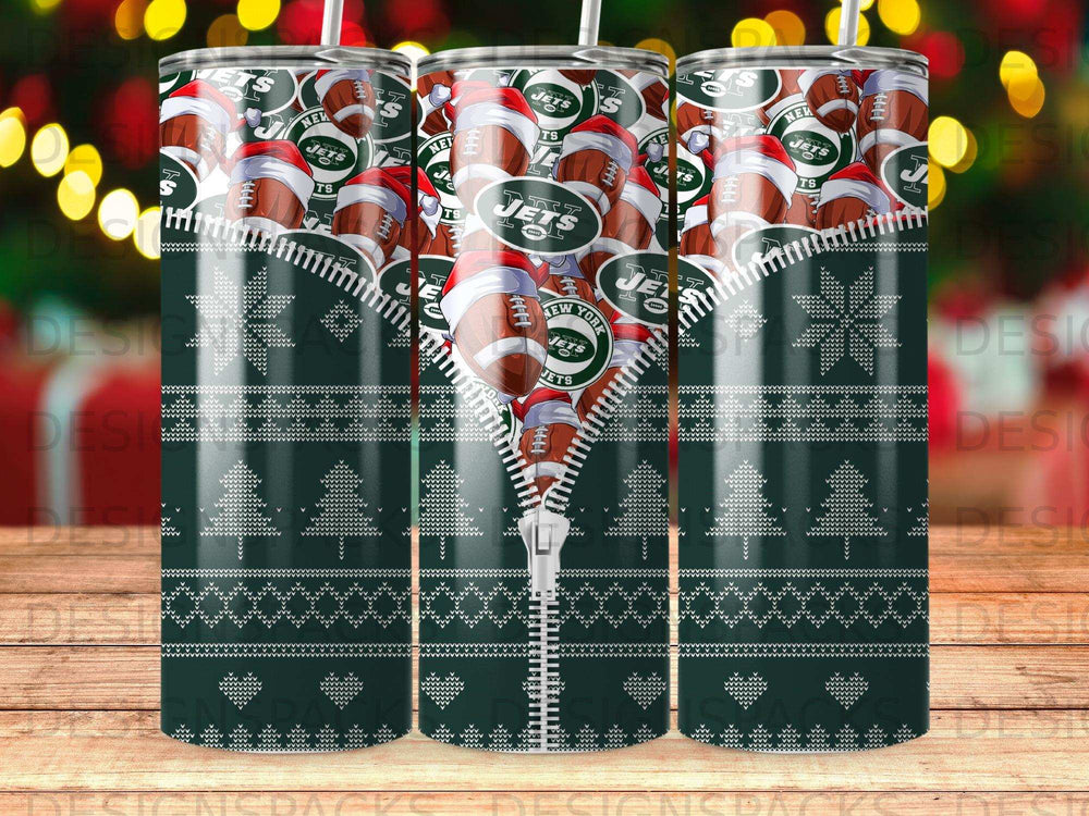 New York Jets football pattern with a zippered center and Christmas tree border.