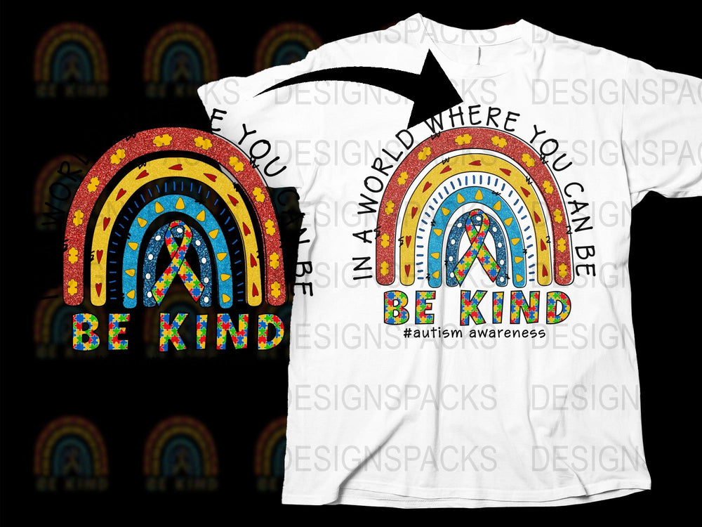 Rainbow Autism Awareness T-Shirt, Be Kind Graphic Tee, Colorful Support Shirt