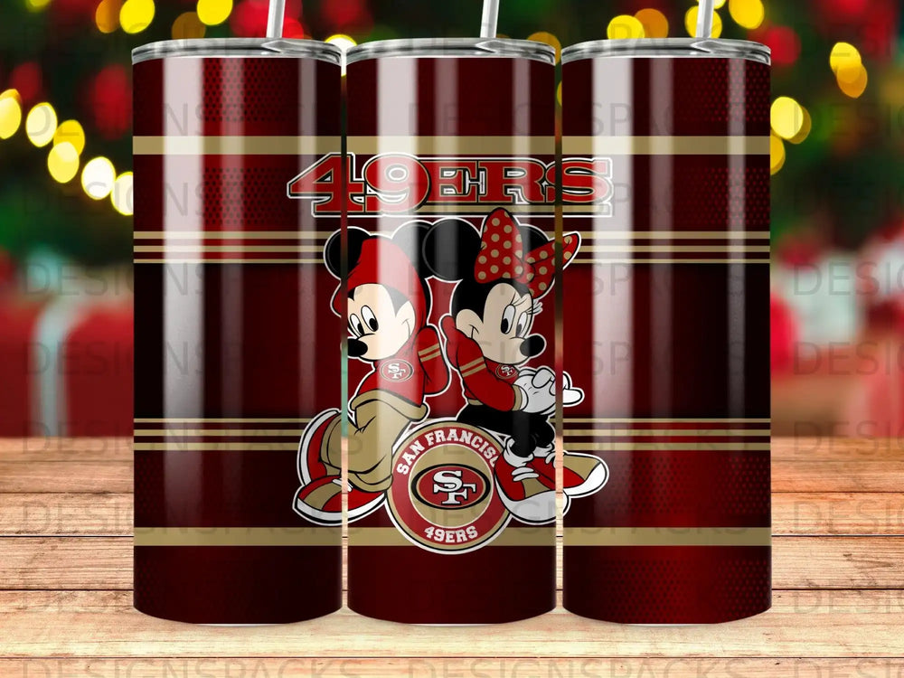 Mickey and Minnie Mouse in San Francisco 49ers uniforms.